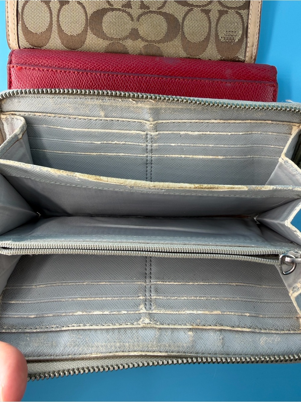 COACH Project Long Wallet Bundle Lot Leather Monogram Zip Flaw Red - Picture 7 of 9